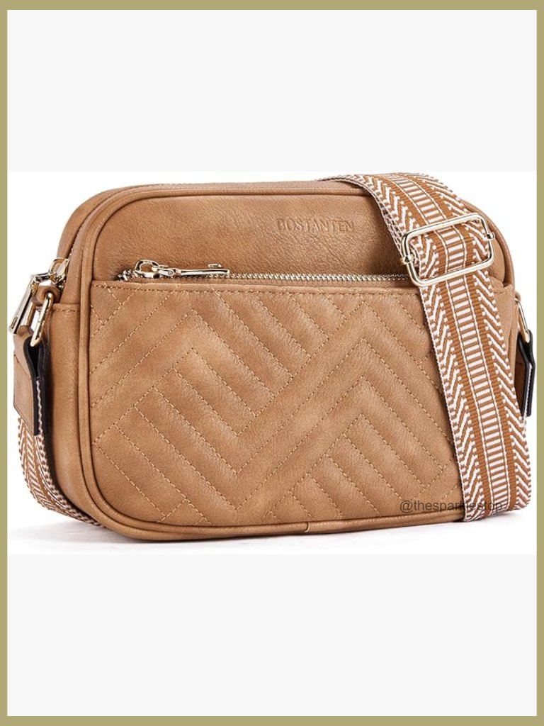 Quilted Crossbody Bag Vegan Leather Purse Shoulder Handbag Wide Strap